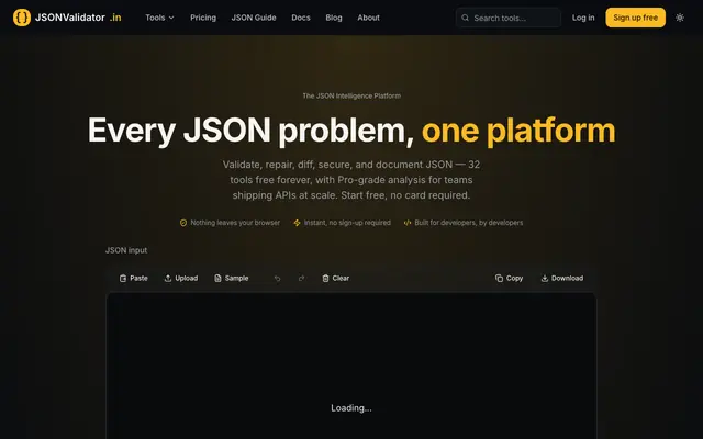 Screenshot of JSON Validator, Formatter & Repair — JSONValidator.in