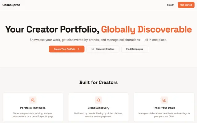 Screenshot of CollabSpree — Creator Collaboration Platform