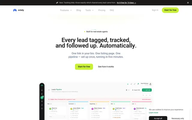 Screenshot of Estaty — Real Estate Agent Profile, Listings & Lead CRM