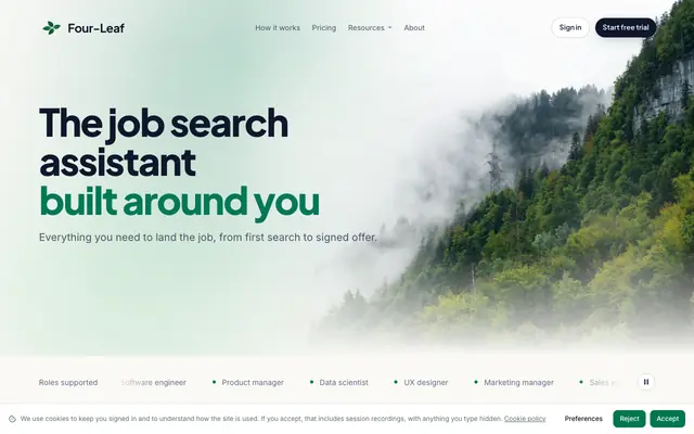 Screenshot of Four-Leaf — AI Job Search Assistant: Interviews, Resumes, Negotiation