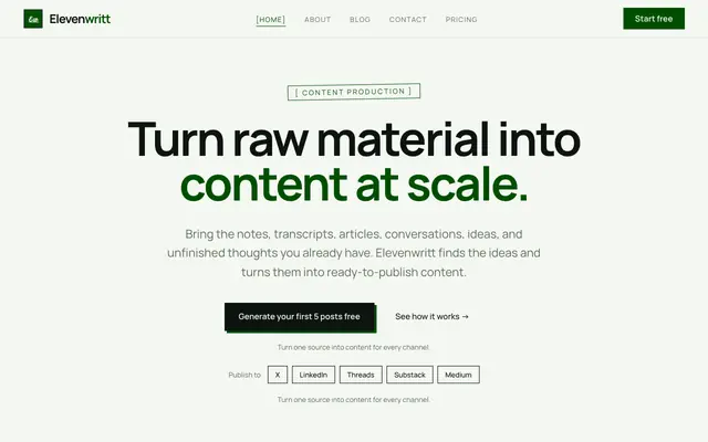 Screenshot of Elevenwritt - Turn Ideas Into Consistent Content