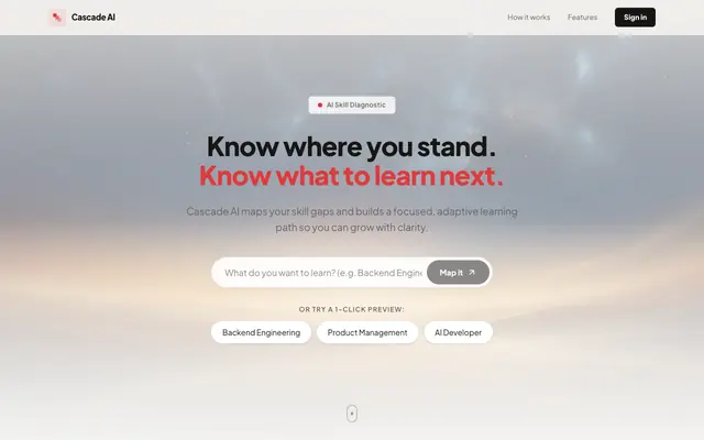Screenshot of Cascade AI - Skill Diagnostic & Learning Path Builder