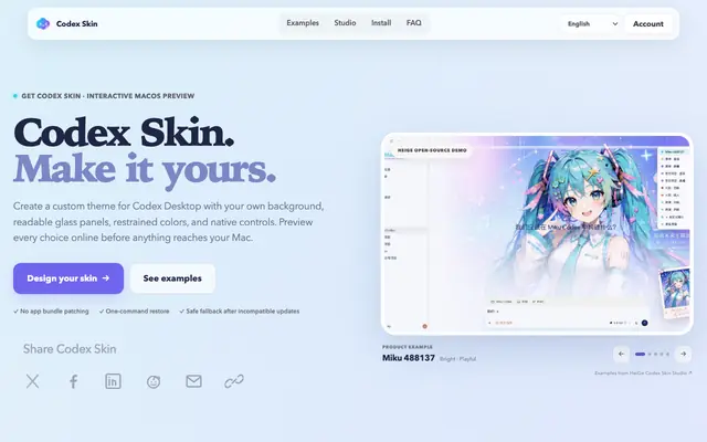 Screenshot of Codex Skin – Custom Themes for Codex Desktop