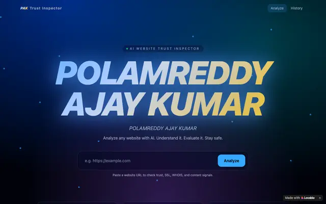 Screenshot of POLAMREDDY AJAY KUMAR — AI Website Trust Inspector