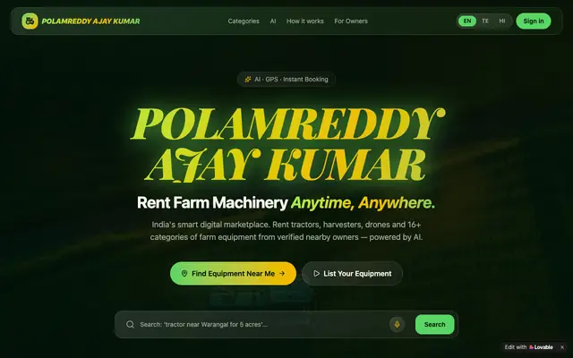 Screenshot of POLAMREDDY AJAY KUMAR — Smart Farm Equipment Rental
