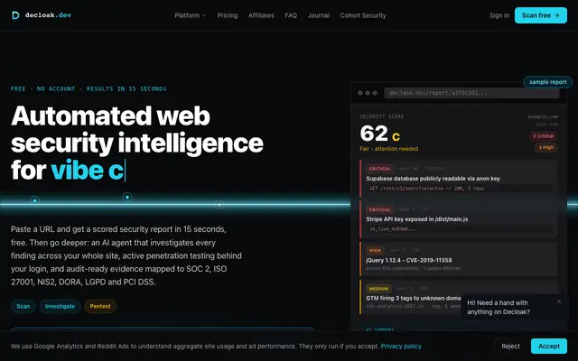 Screenshot of Decloak - Web Security Intelligence