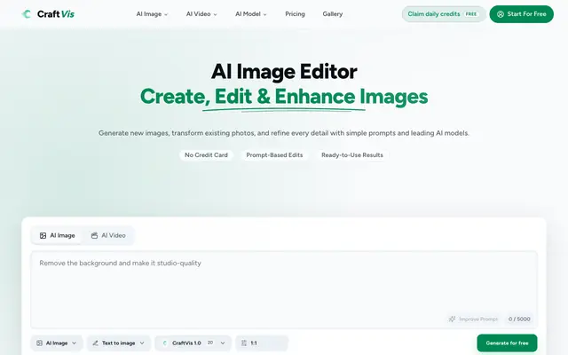 Screenshot of Free Online AI Image Editor & Generator | CraftVis