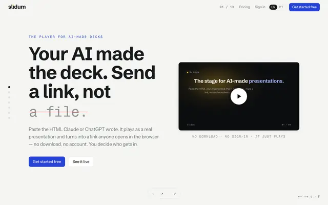 Screenshot of Slidum — send the link, not the file