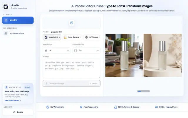 Screenshot of Free AI Photo Editor Online - Type to Edit & Transform Images