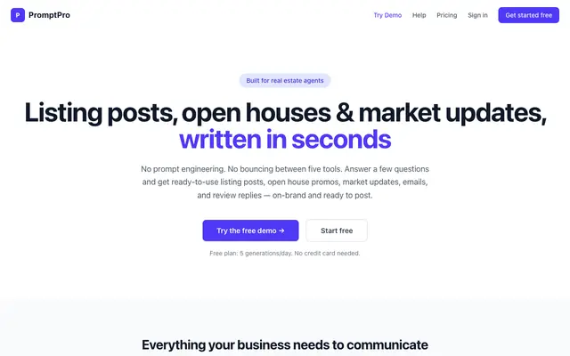 Screenshot of PromptPro — AI Content Generator for Small Businesses