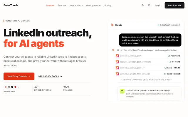 Screenshot of SalesTouch - The LinkedIn MCP for AI Agents