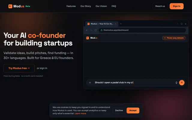 Screenshot of Modus — Your AI Co-founder