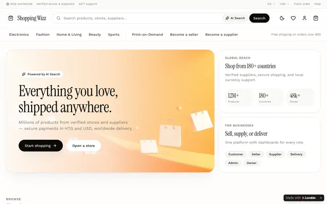 Screenshot of Shopping Wizz — Global Marketplace for Stores, Suppliers & Shoppers