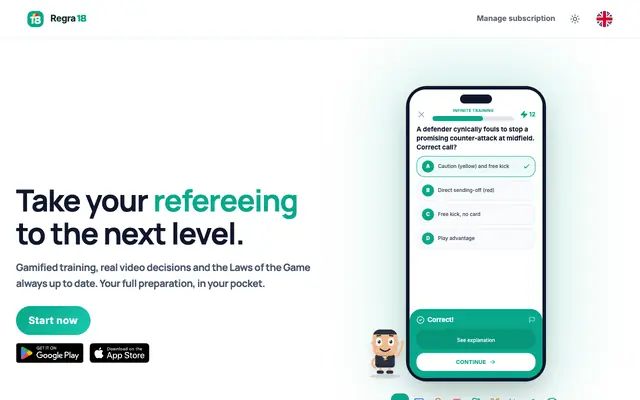 Screenshot of Football Referee Training App — Laws of the Game | Regra18
