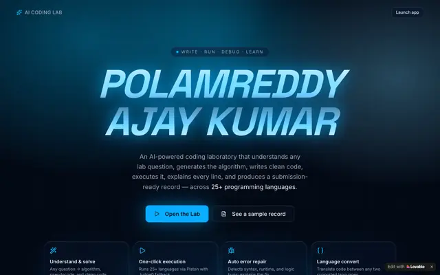 Screenshot of POLAMREDDY AJAY KUMAR – AI Coding Lab