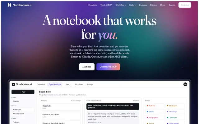 Screenshot of Home | Notebooker.ai