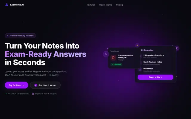 Screenshot of ExamPrepAI — Turn Notes into Exam-Ready Answers