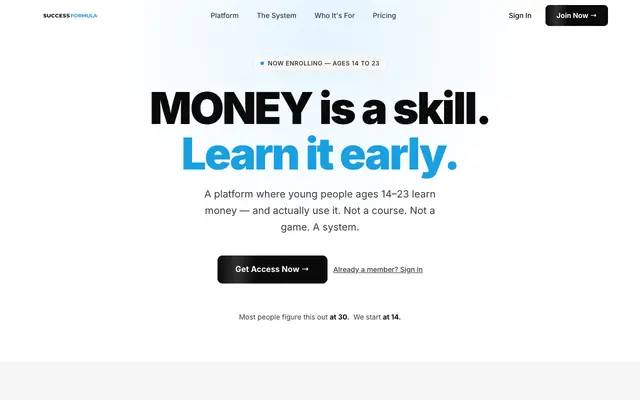 Screenshot of Success Formula | The Platform for Young Entrepreneurs & Families