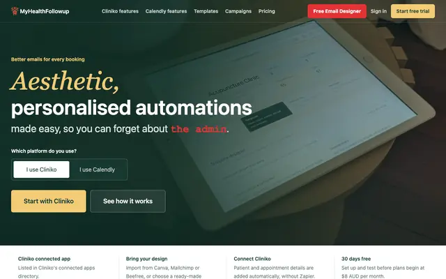 Screenshot of Cliniko Email Automation & Campaigns | MyHealthFollowup