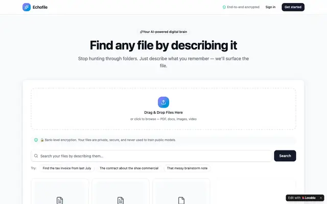 Screenshot of Semantic File Finder · Find any file by describing it