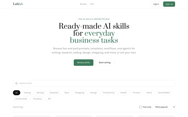 Screenshot of Luhlah — Skills that make Claude yours