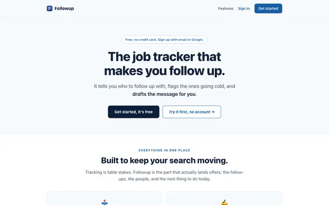 Screenshot of Followup: the job tracker that makes you follow up