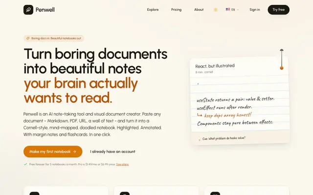 Screenshot of Penwell - Turn boring docs into beautiful notebooks