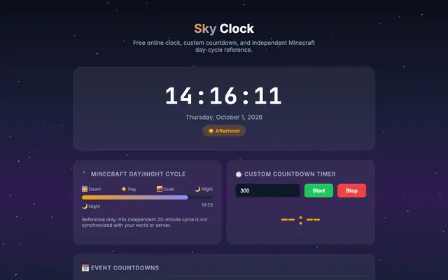 Screenshot of Sky Clock - Free Online Game Timer & Countdown