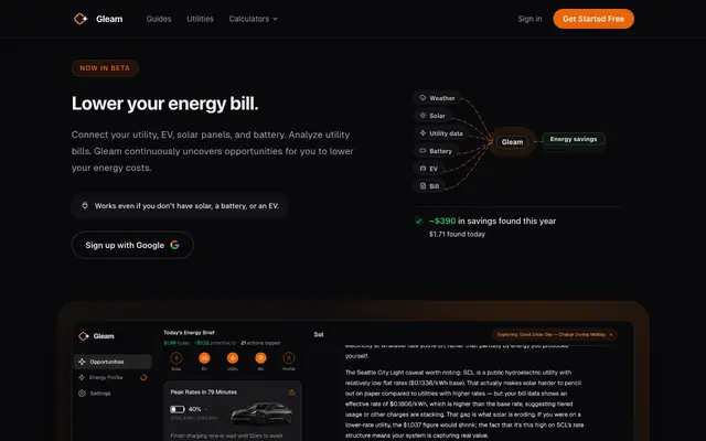 Screenshot of Gleam — Home Energy Optimizer for EV, Solar & Time-of-Use Rates