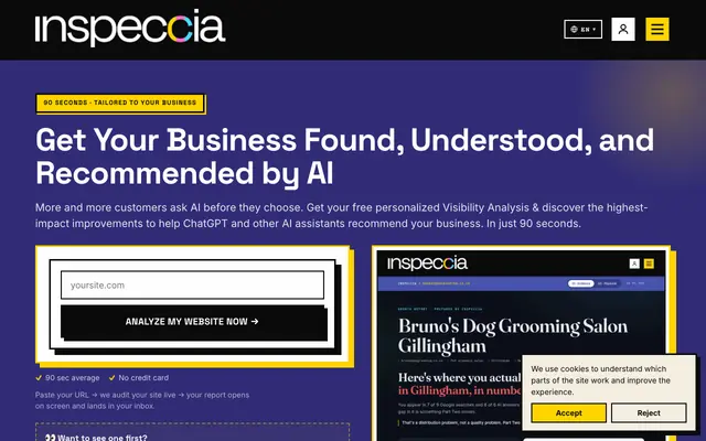 Screenshot of Do customers find you on Google & ChatGPT? Free website audit | inspeccia