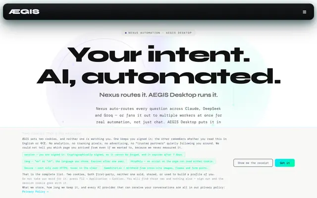 Screenshot of ÆGIS — Private AI with Semantic Memory | Ollama · DeepSeek · Claude