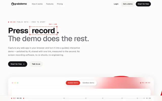 Screenshot of grabdemo — Press record. The demo does the rest.