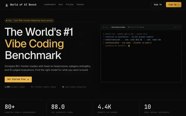 Screenshot of World of AI Bench | AI Coding Benchmark and Model Rankings