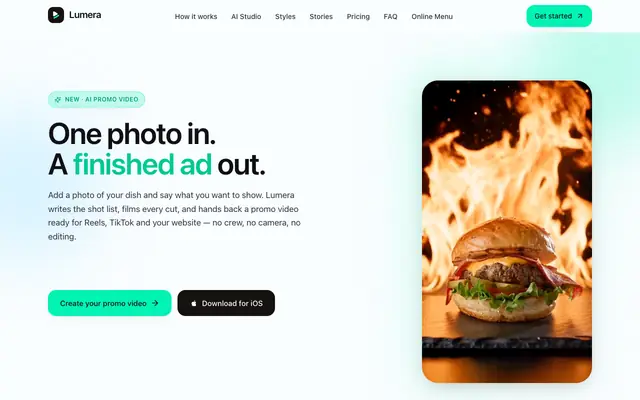 Screenshot of Lumera — Beautiful online menus & AI marketing for food businesses
