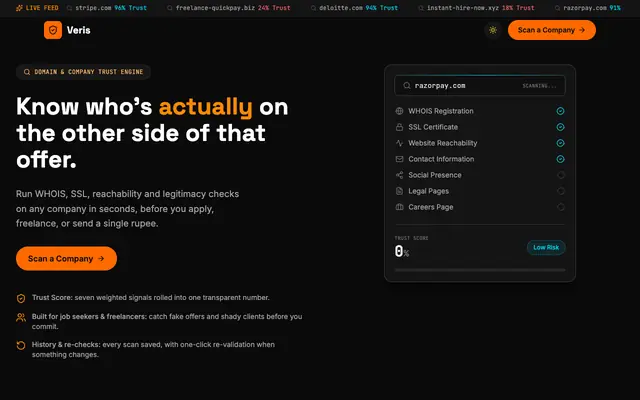 Screenshot of Veris | Company Trust & Verification Platform