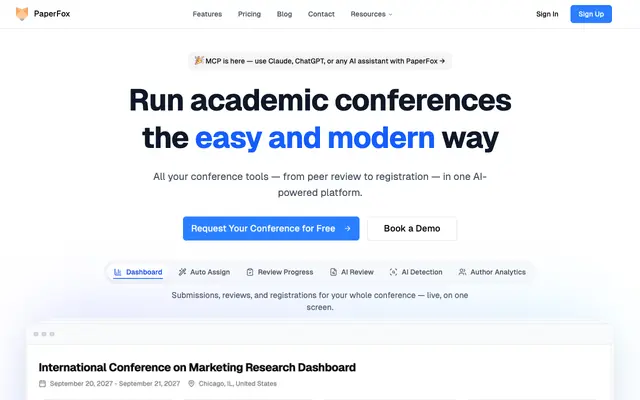 Screenshot of PaperFox.ai - Run academic conferences the easy and modern way