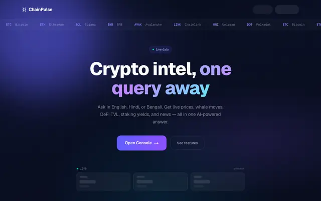 Screenshot of ChainPulse — Crypto Intelligence