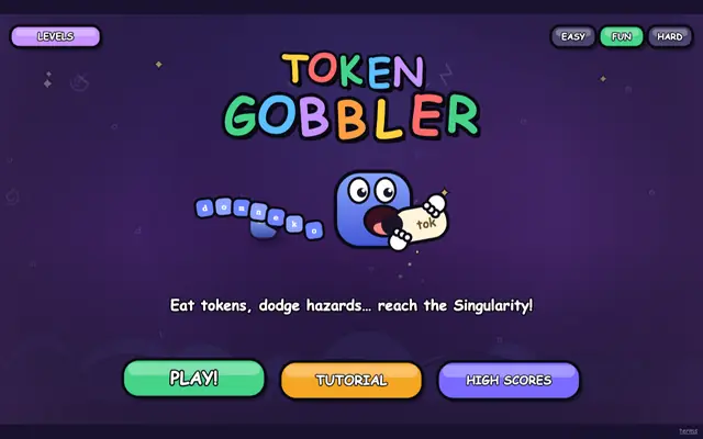 Screenshot of Token Gobbler — an arcade game where you're an LLM eating tokens