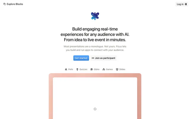 Screenshot of Ficus — AI-powered interactive blocks for live sessions