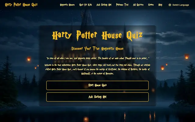 Screenshot of Harry Potter House Quiz | Free Hogwarts Sorting Hat Test