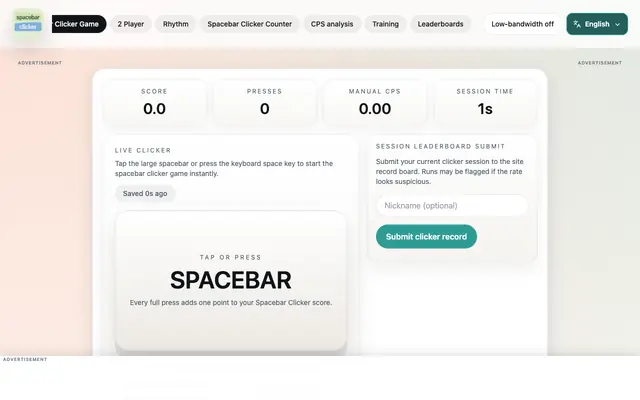 Screenshot of Spacebar Clicker Game | Play Online, Upgrades, Autosave & Records