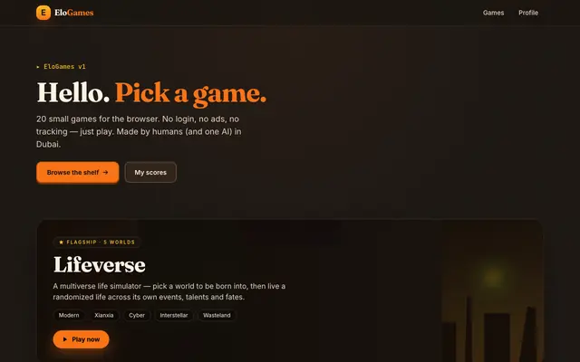 Screenshot of EloGames — Play indie games instantly in your browser
