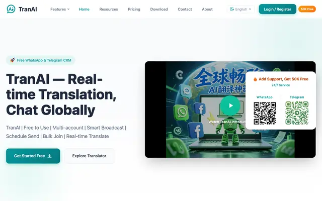 Screenshot of TranAI - WhatsApp & Telegram CRM with Real-time Translation | TranAI