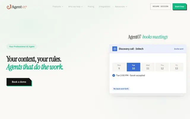 Screenshot of Agent07 — AI Sales Agents for Email, Meetings & CRM