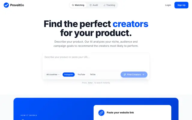 Screenshot of Find creators for your brand — ProveitGo