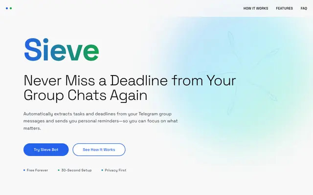 Screenshot of Sieve - Never Miss a Deadline from Your Group Chats