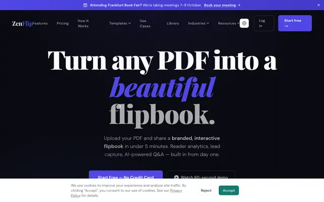 Screenshot of Free Flipbook Maker — PDF to Interactive Flipbook | ZenFlip