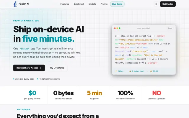 Screenshot of Pengin AI — Browser-Native AI SDK