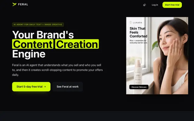 Screenshot of FeralHq — Text Posts and Image Ads From Your Brand