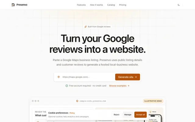 Screenshot of AI Website Generator for Local Businesses · Presenvo